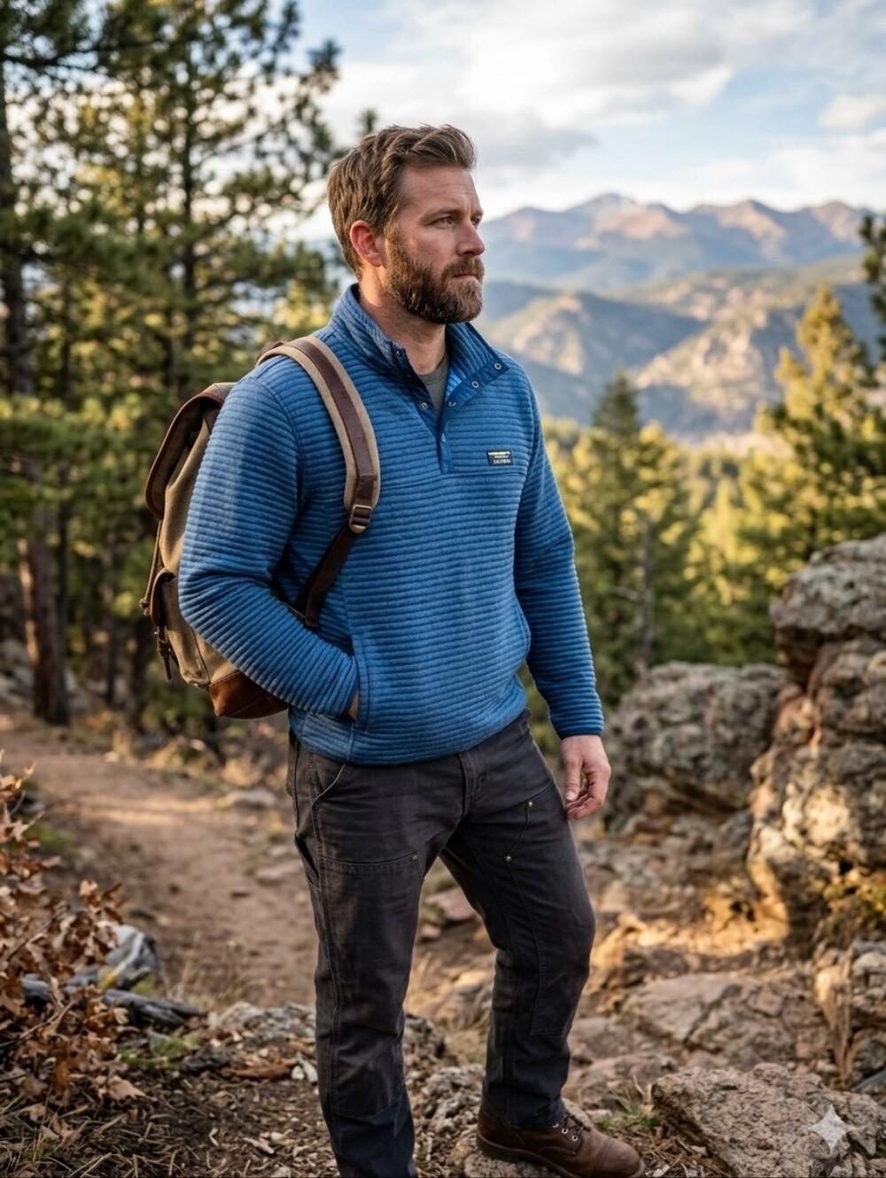 L.L. Bean Indigo Quilted Half-Snap Pullover